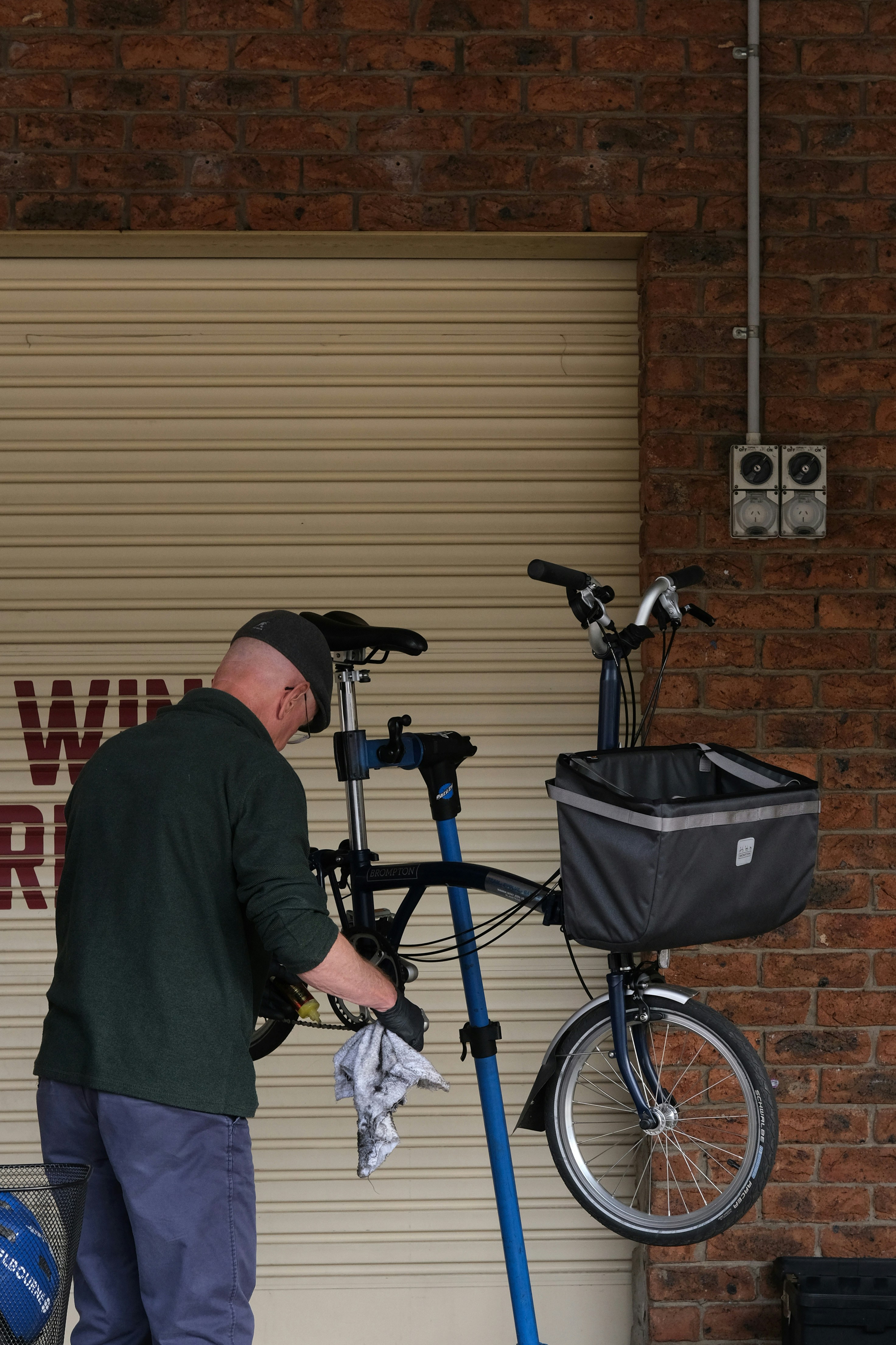 Person inspecting a super bike for purchase