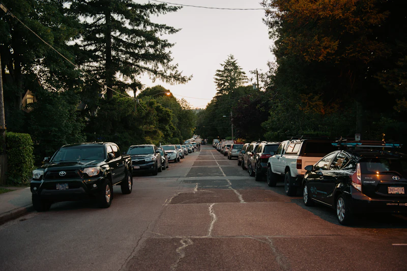 Neighborhood street with EV chargers
