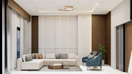 A living room with a couch a chair and a table