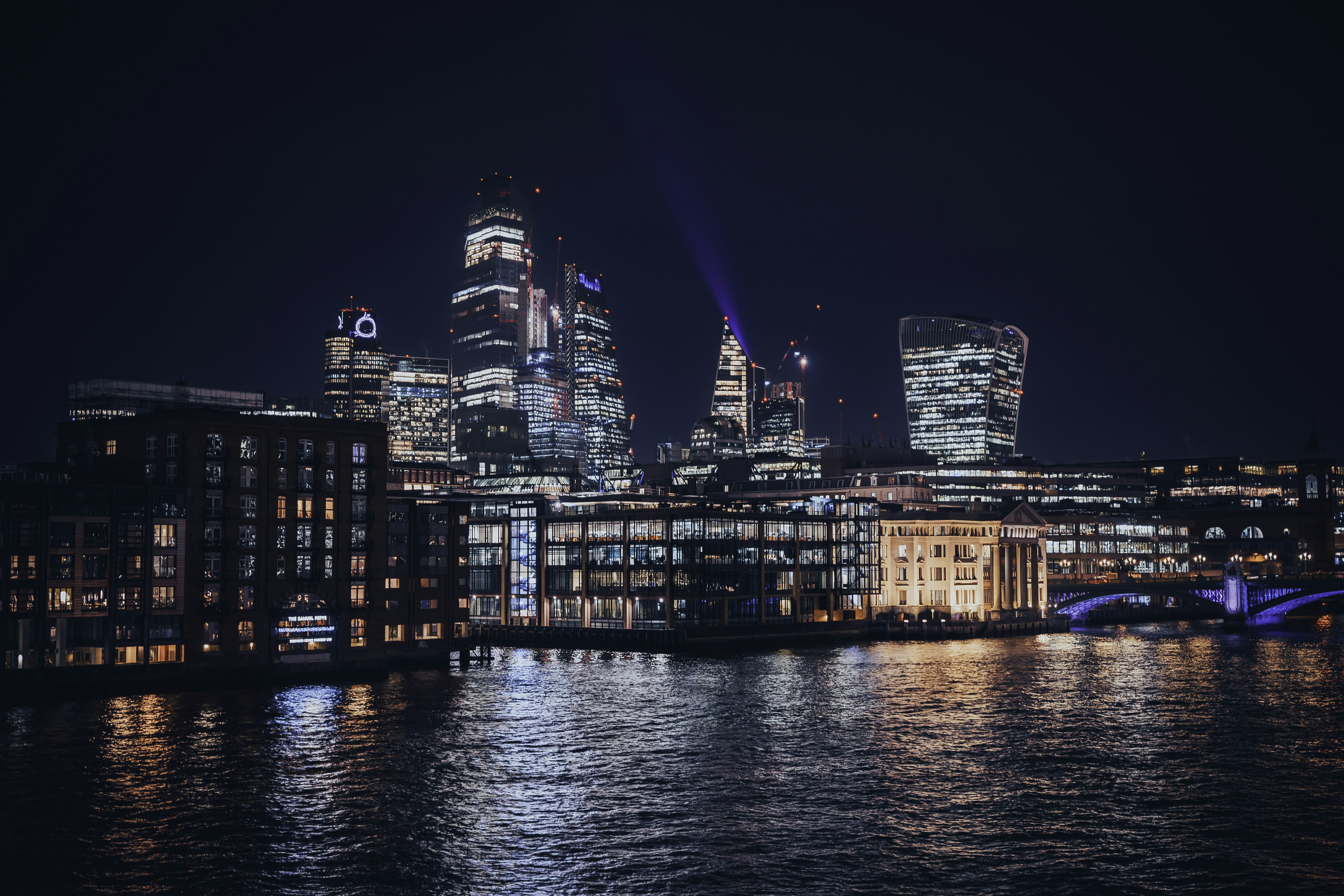 A view of the city of london at night