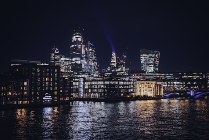 A view of the city of london at night
