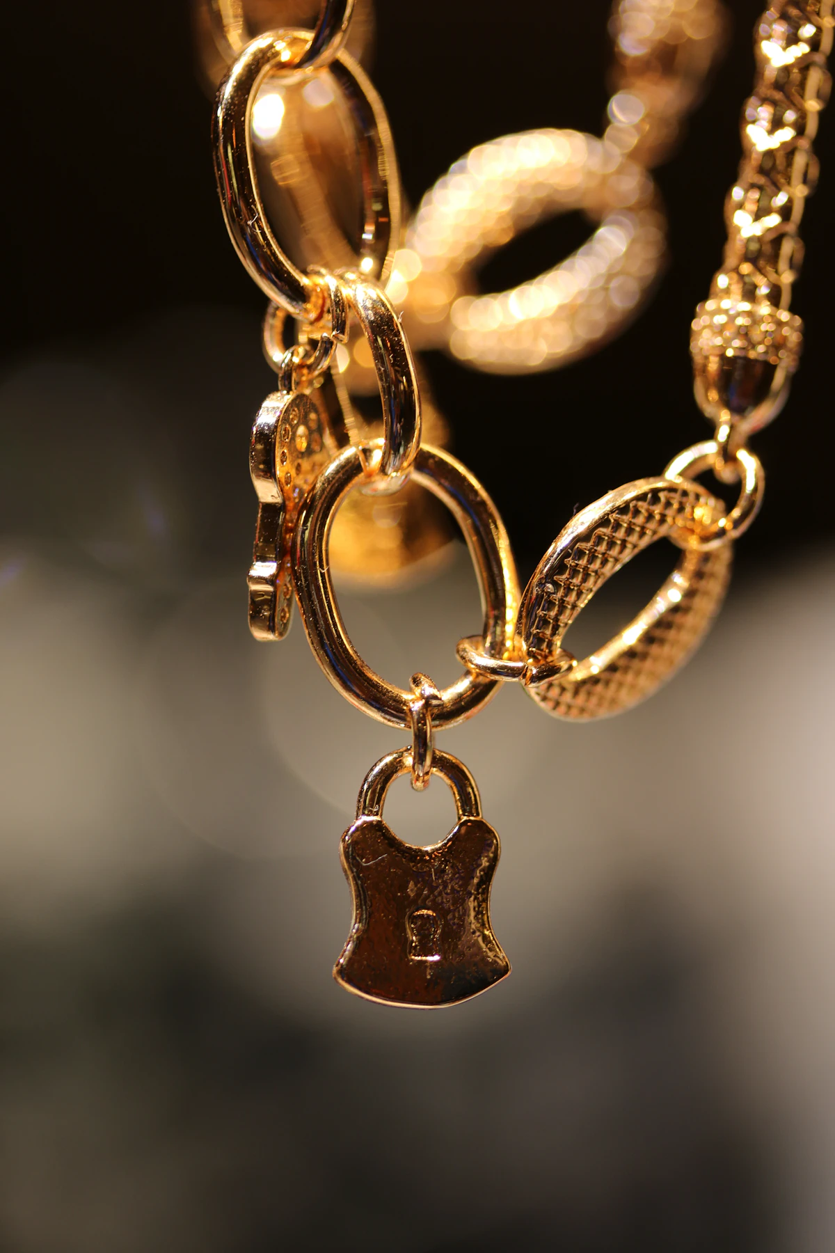 Gold necklace and charm close-up