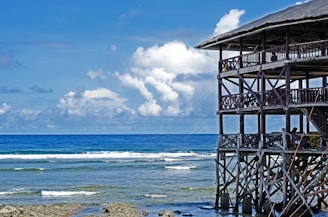 A view of the ocean from the shore of a beach