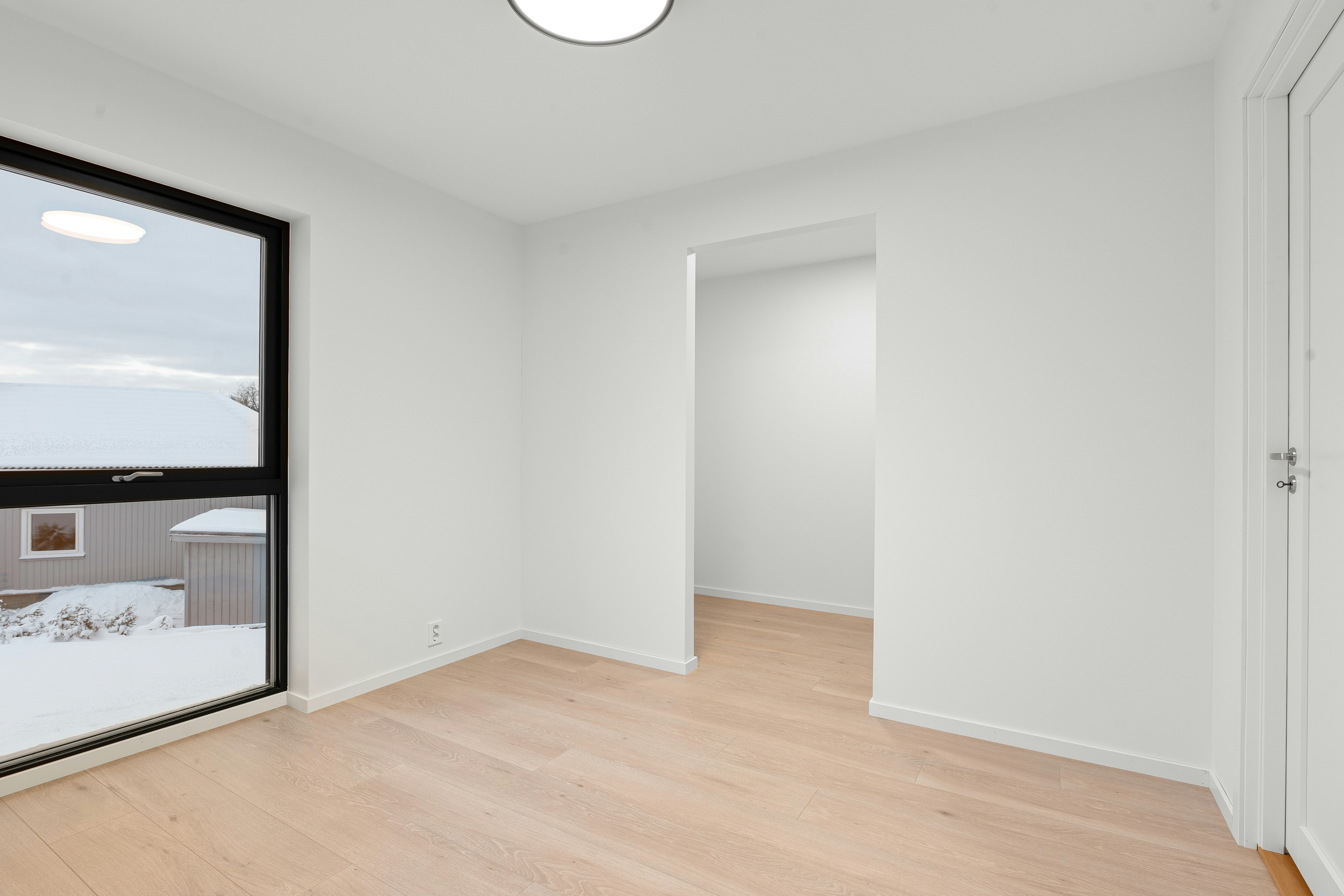 3D floor plan for a one-bedroom apartment with a large window - City view apartments