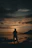A person standing on a beach at sunset