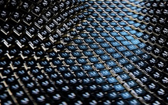 A close up view of a blue and black fabric
