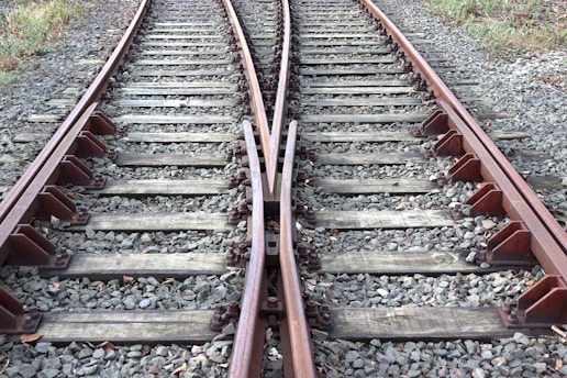 A set of train tracks in the middle of a field