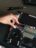 A person is working on a laptop computer