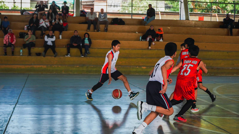 Basketball team gathering together on the court