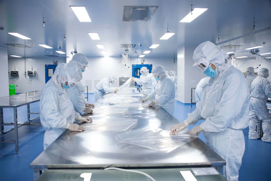 A group of people in white lab coats and masks