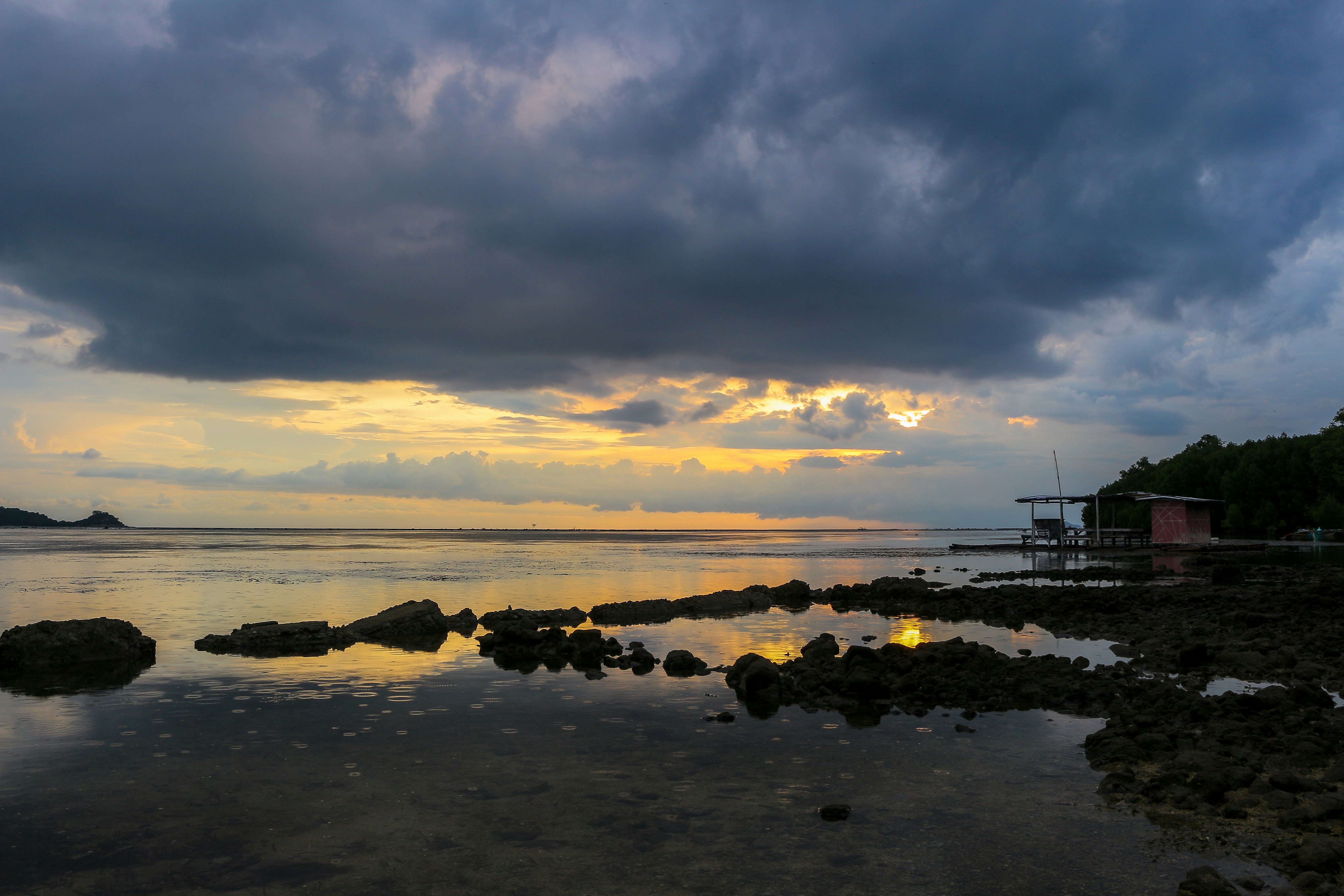 A cloudy sky over a body of water