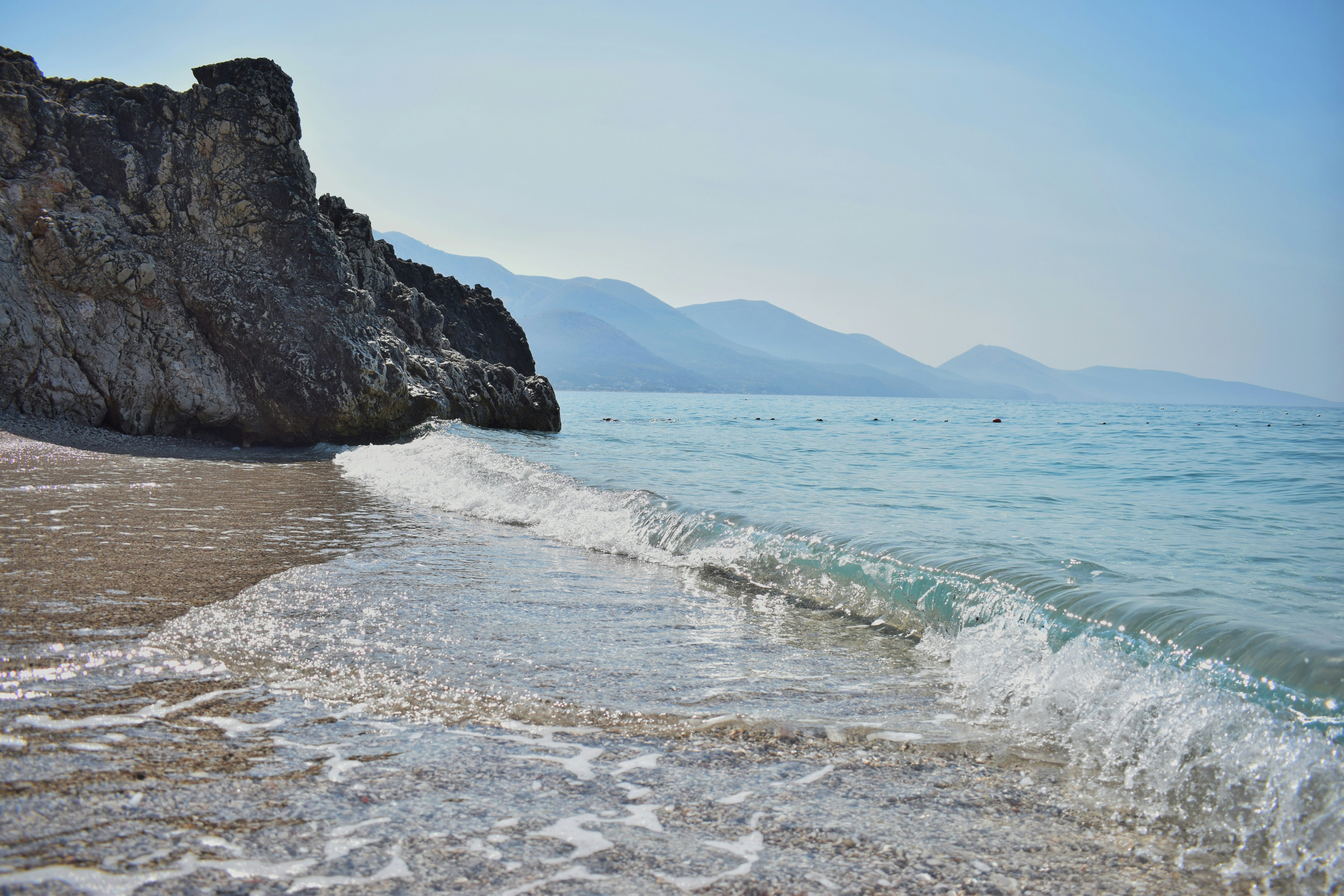 A view of the ocean from the shore of a beach, Summer in Qeparo, Albania