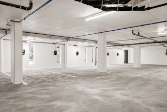 An empty parking garage with no doors