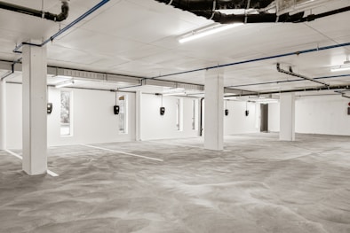 An empty parking garage with no doors