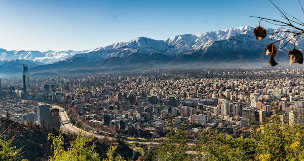 A panoramic view of a city with mountains in the background — Santiago, Chile
