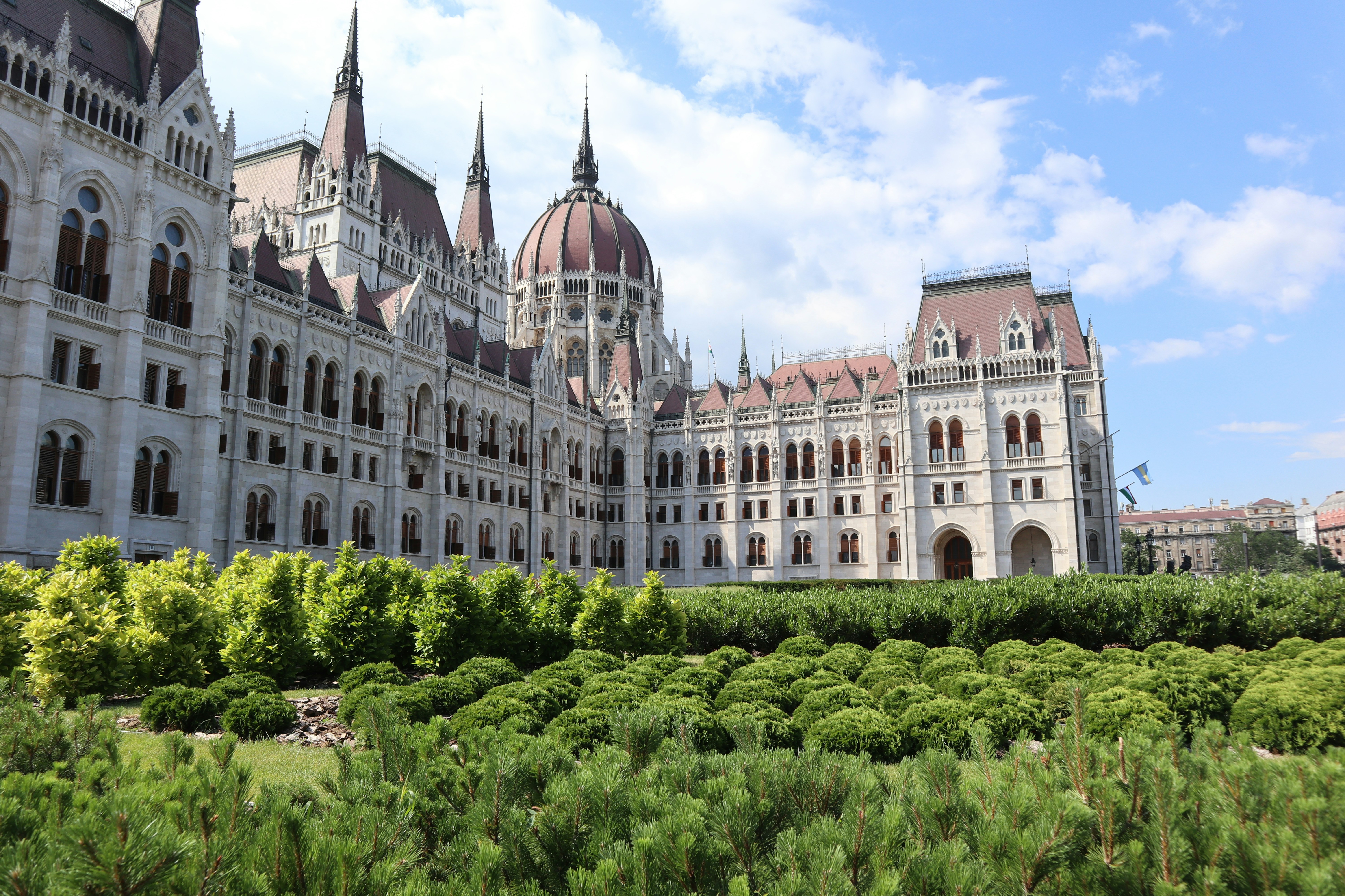 A large building with many windows and towers