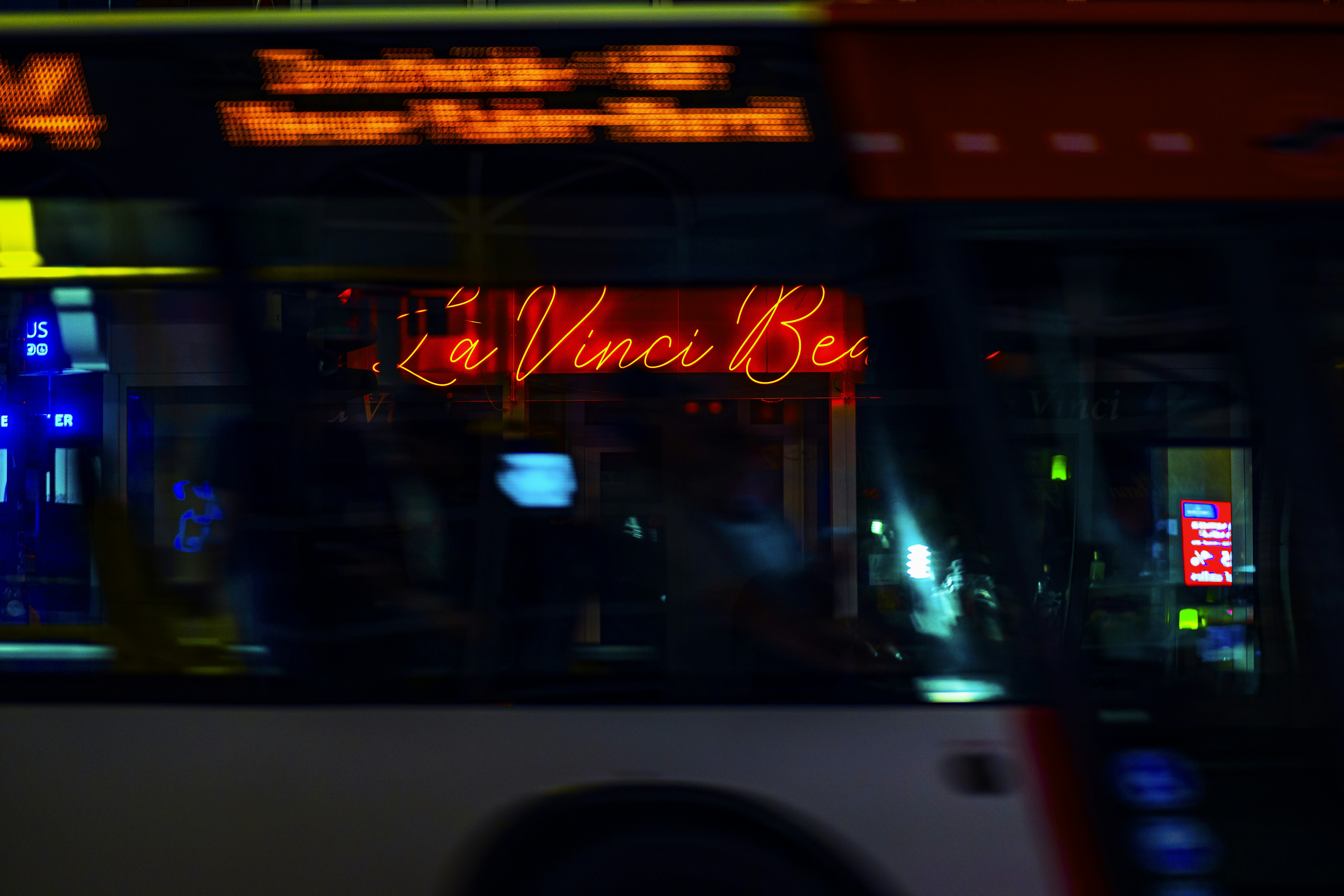 Blurry bus at night