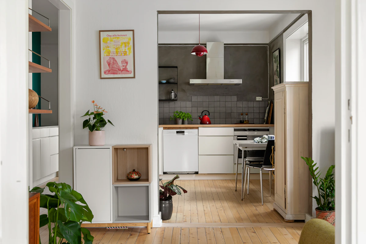 One-wall kitchen in a small open-plan living space