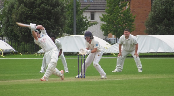 A group of men playing a game of cricket