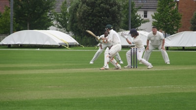 A group of men playing a game of cricket