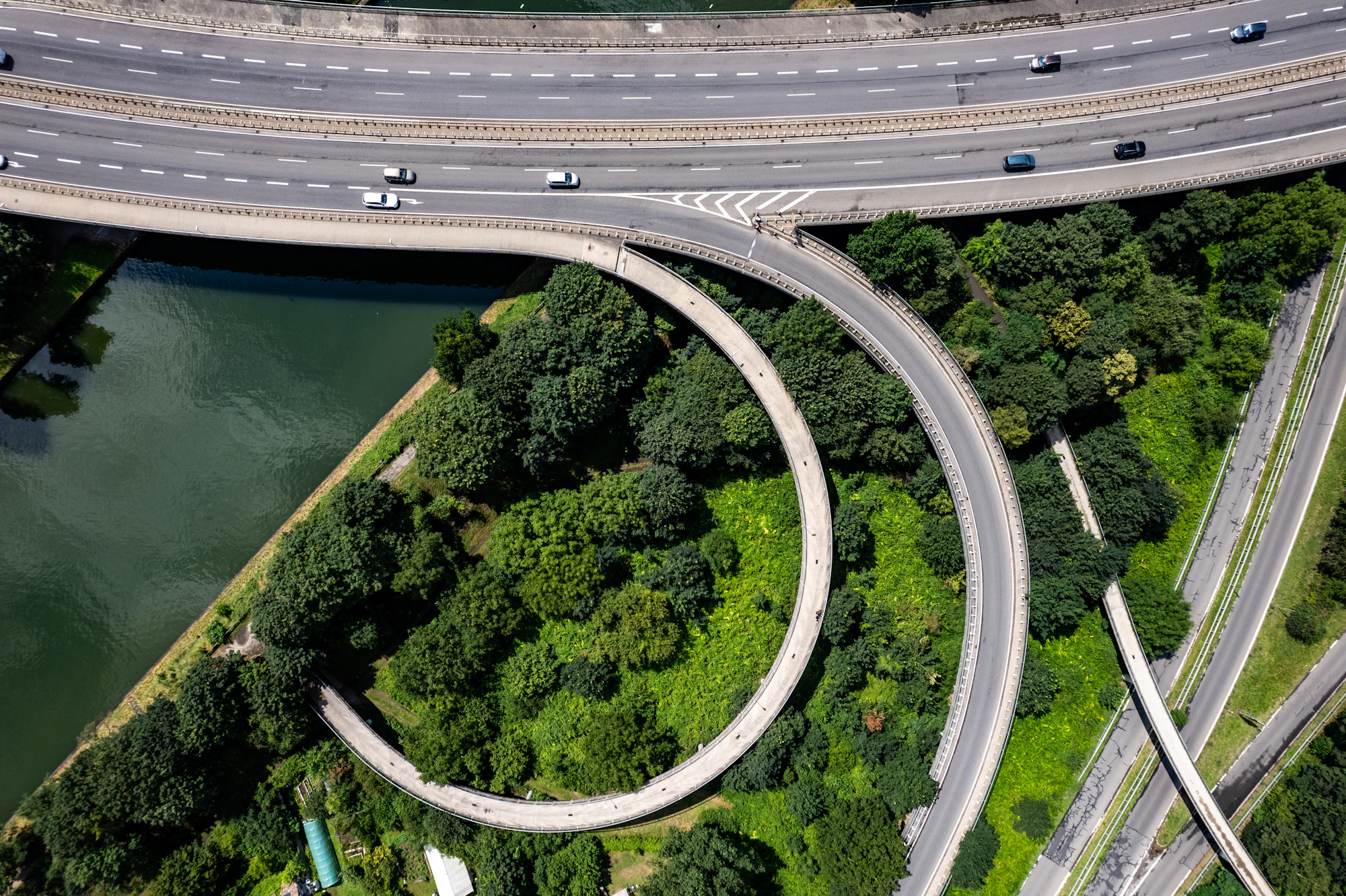 Aerial view of a completed highway interchange