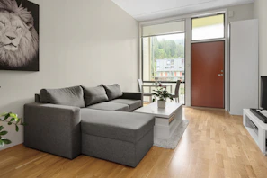 A living room filled with furniture and a flat screen TV