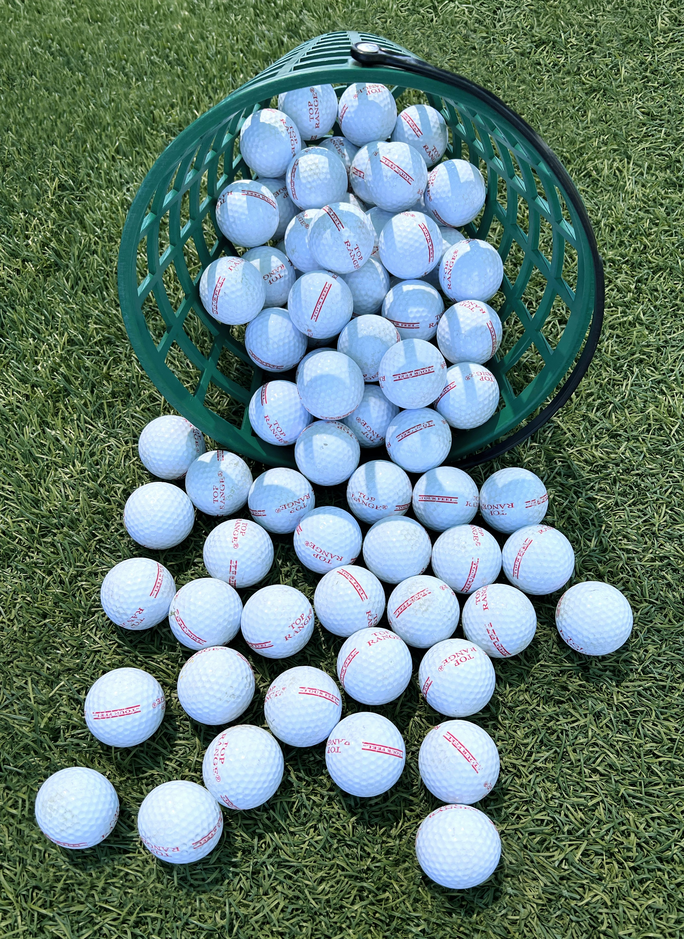 A bucket of practice golfballs
