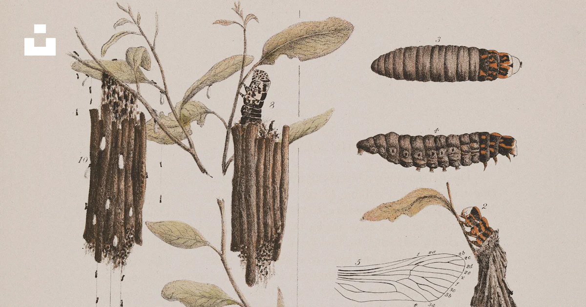 Moth Process Various stages of a moth and its cases photo – Free Illustration Image ...