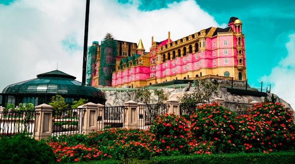 A large building with a flag on top of it