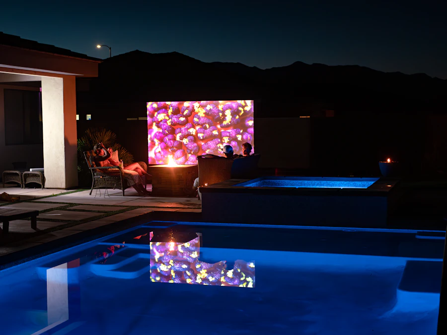 Swimming pool illuminated at night