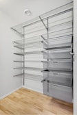 A walk in closet filled with lots of shelves