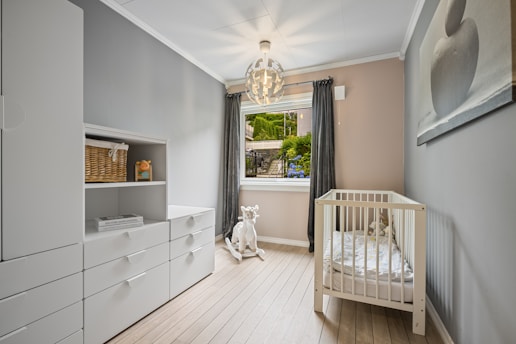 A baby's room with a crib and dresser