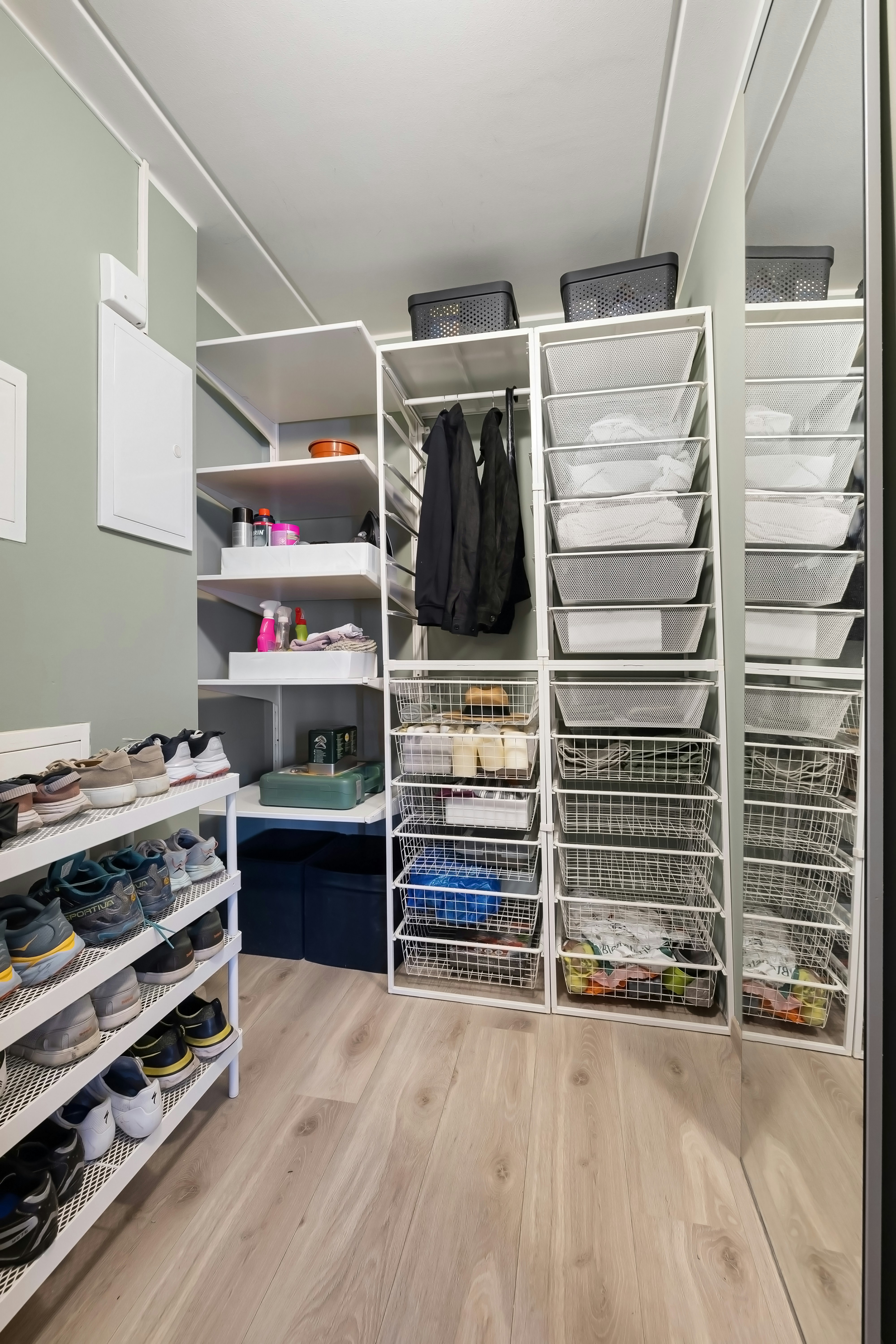 Ikea PAX wardrobe with organized drawers and accessories