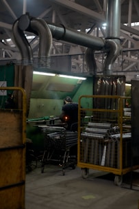 A factory with a large amount of metal pipes