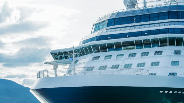 A large cruise ship in the water with mountains in the background — Juneau, United States