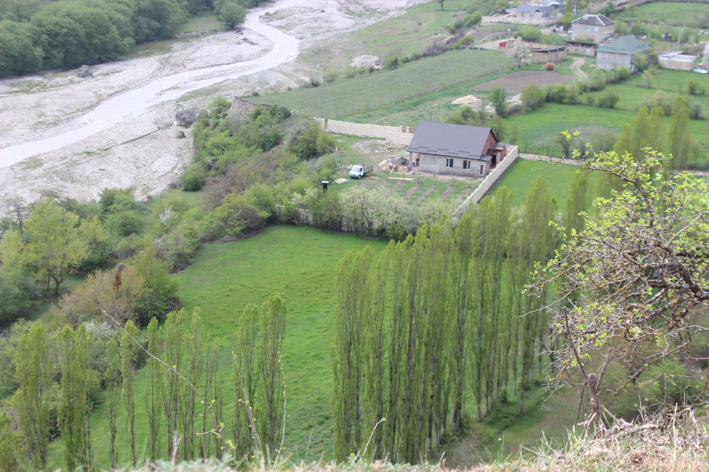 Mountain village surrounded by green countryside in Azerbaijan