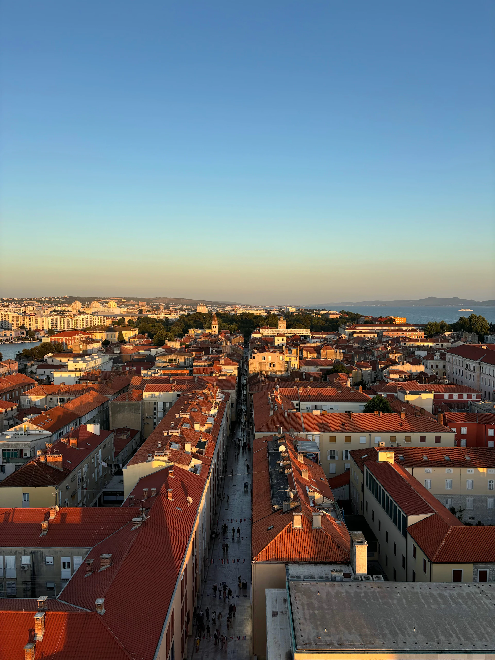 Rooftops of Zadar’s old town seen from above at sunset