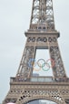 The eiffel tower with the olympic symbol painted on it