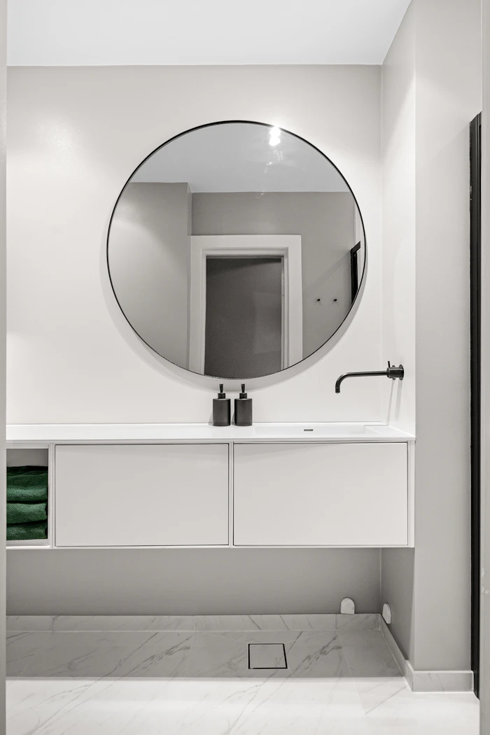 Clean white bathroom with a plant