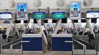 A row of turns at an airport terminal