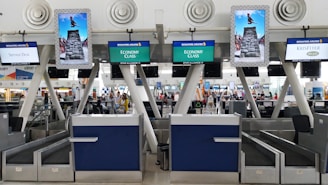 A row of turns at an airport terminal