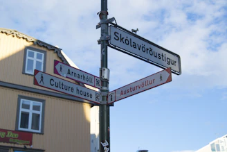 A street sign on a pole in front of a building