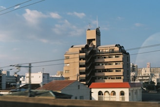 A view of a city from a train window