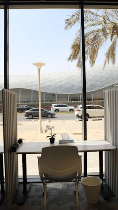 A view of a parking lot through a window