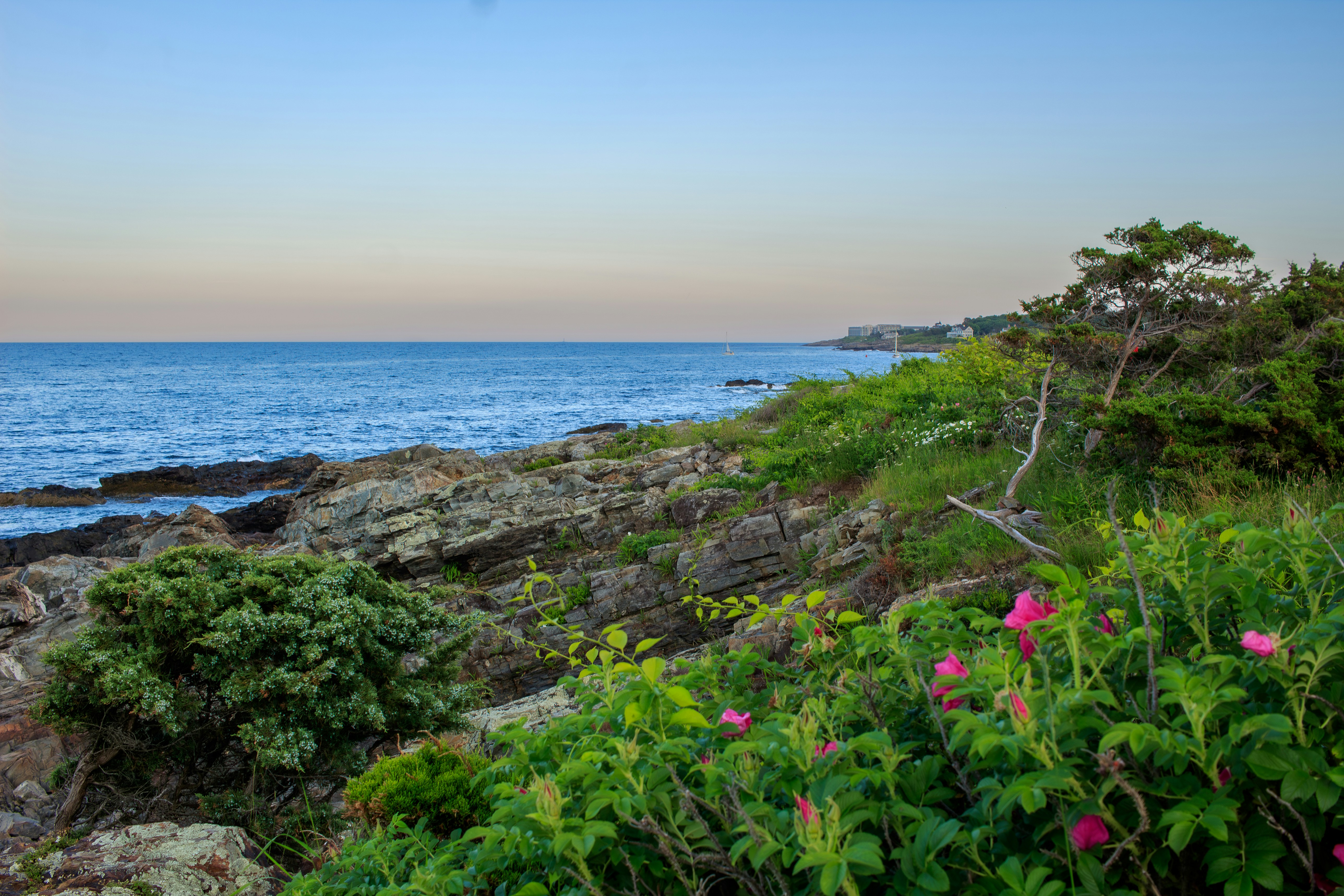 A view of the ocean from a rocky shore