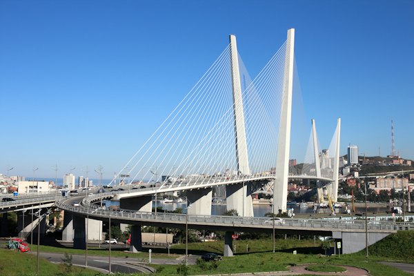 A bridge that is going over a body of water — Vladivostok, Russia