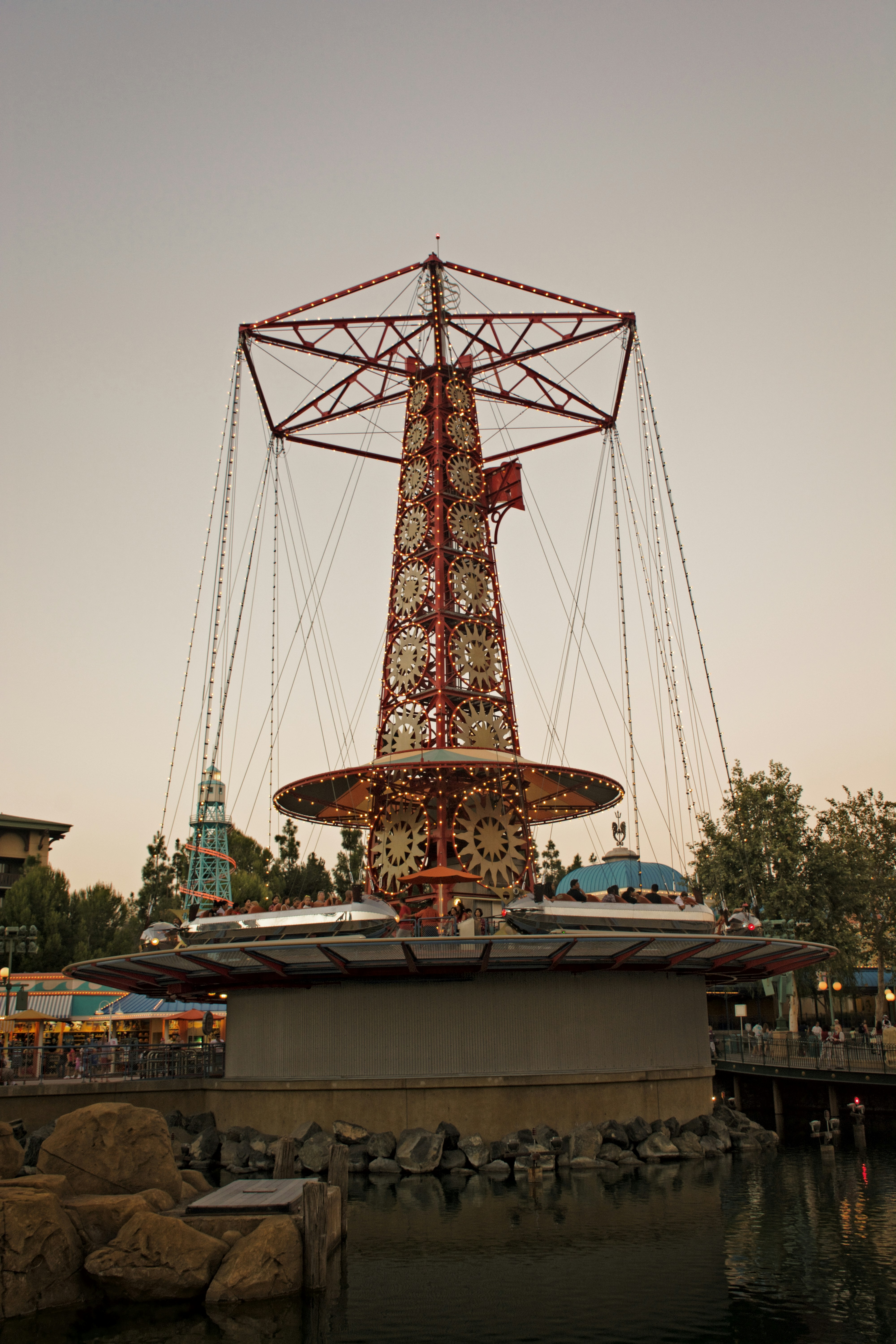 A merry go round in the middle of a lake