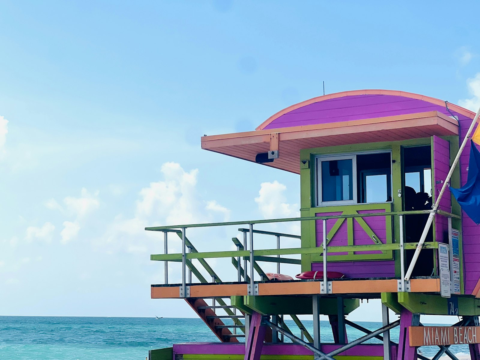 A lifeguard tower on a sun-baked Miami beach, where a full shift of sweating in direct sun drains the sodium that sets up late-day muscle cramps.