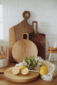 A wooden cutting board sitting on top of a table