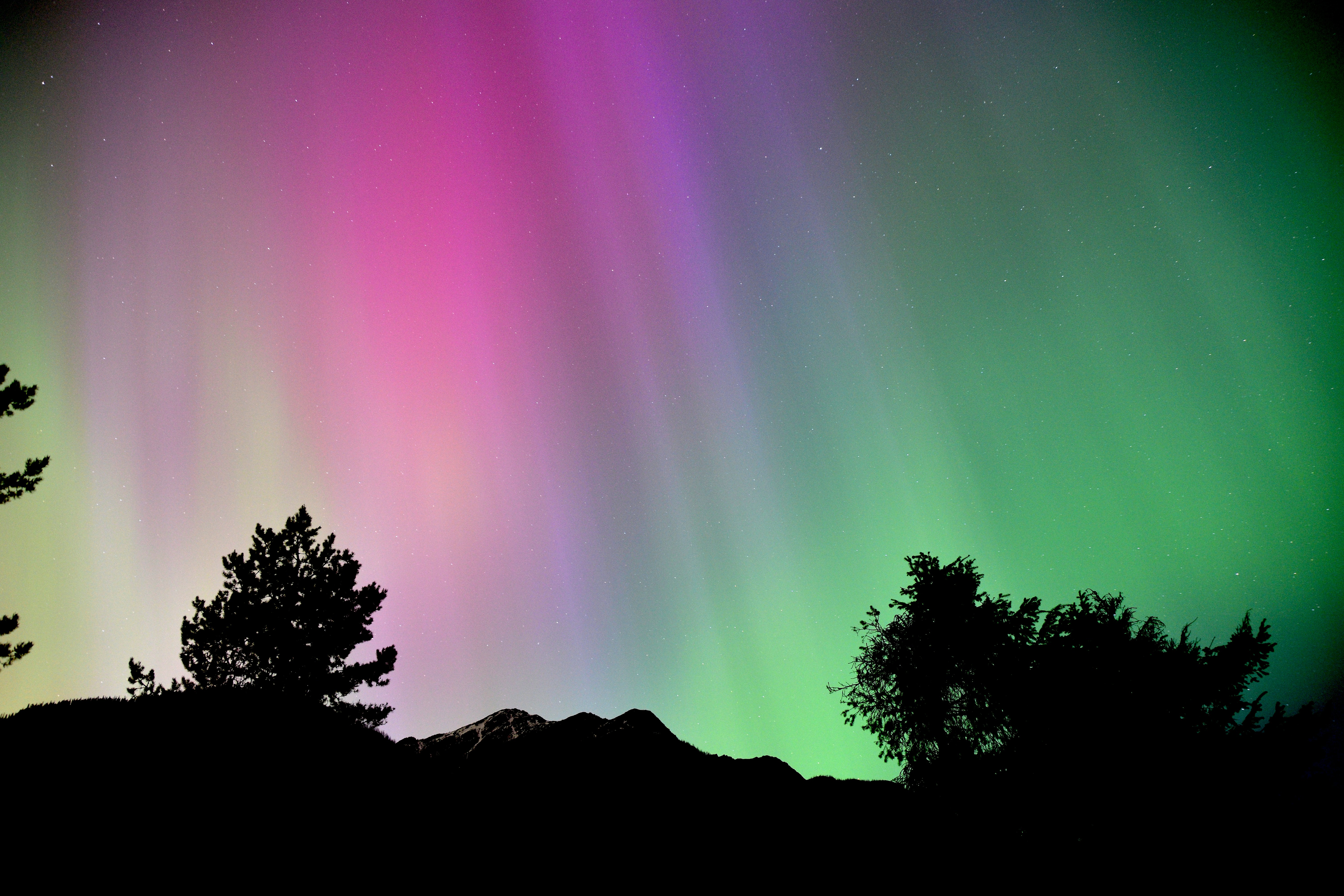 The aurora bore is visible in the night sky